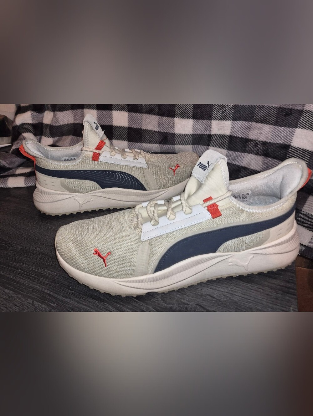 Puma Men's Neutral Beige and Navy Athletic Sneakers